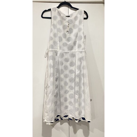 Talbots Dress Sz. 8 Polka Dot White Navy Button Pleat Fit Flare Sleeveless Belt - Picture 15 of 16